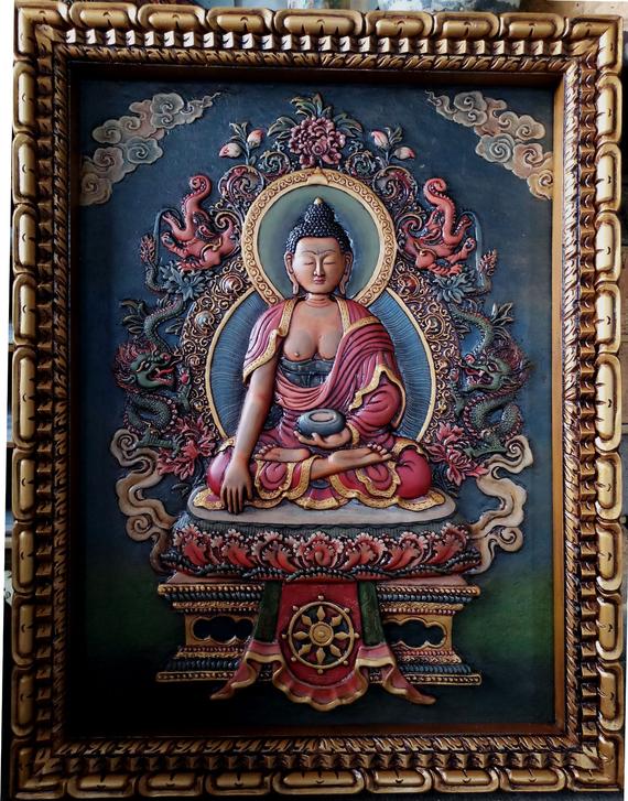 Wooden Carved Thangka of shakyamuni buddha